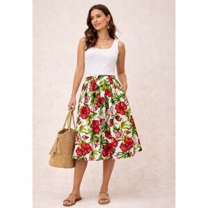 Women's Floral Pleated Skirt Midi Modest Church‎ Workwear Summer Palm Resort 8